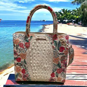 EUC Brahmin Caroline Satchel Croc-Embossed Leather Shoulder Bag in Tahiti Print